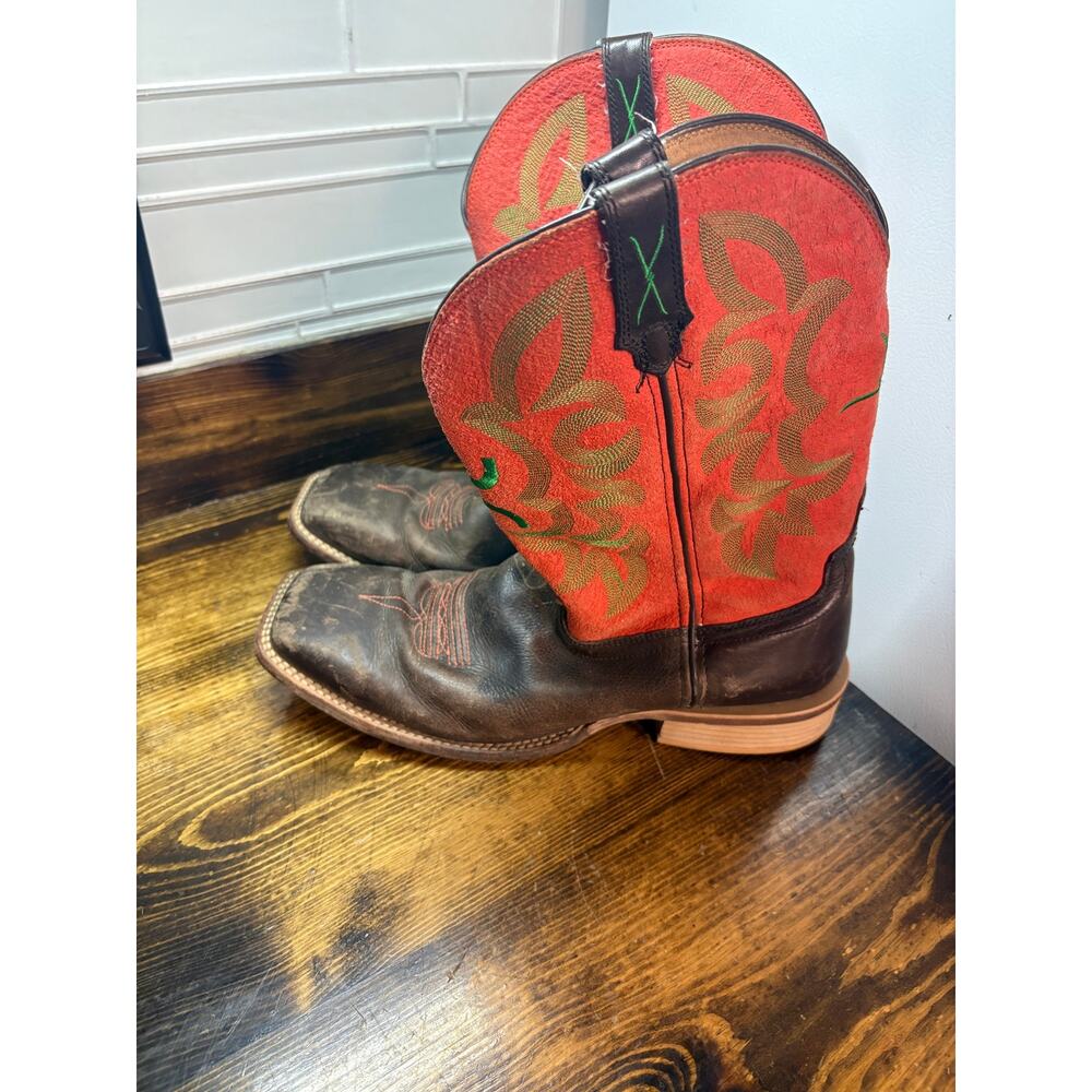 Mens Orange And‎ Brown Cowboy Boots Size 11.5